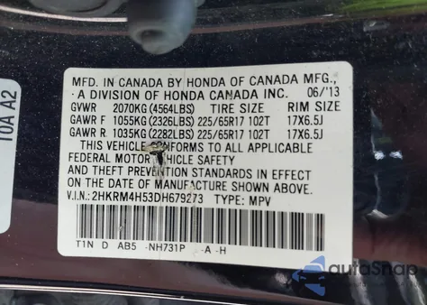 2013 Honda Cr-V Ex z USA, uszkodzony, nr VIN 2HKRM4H53DH679273